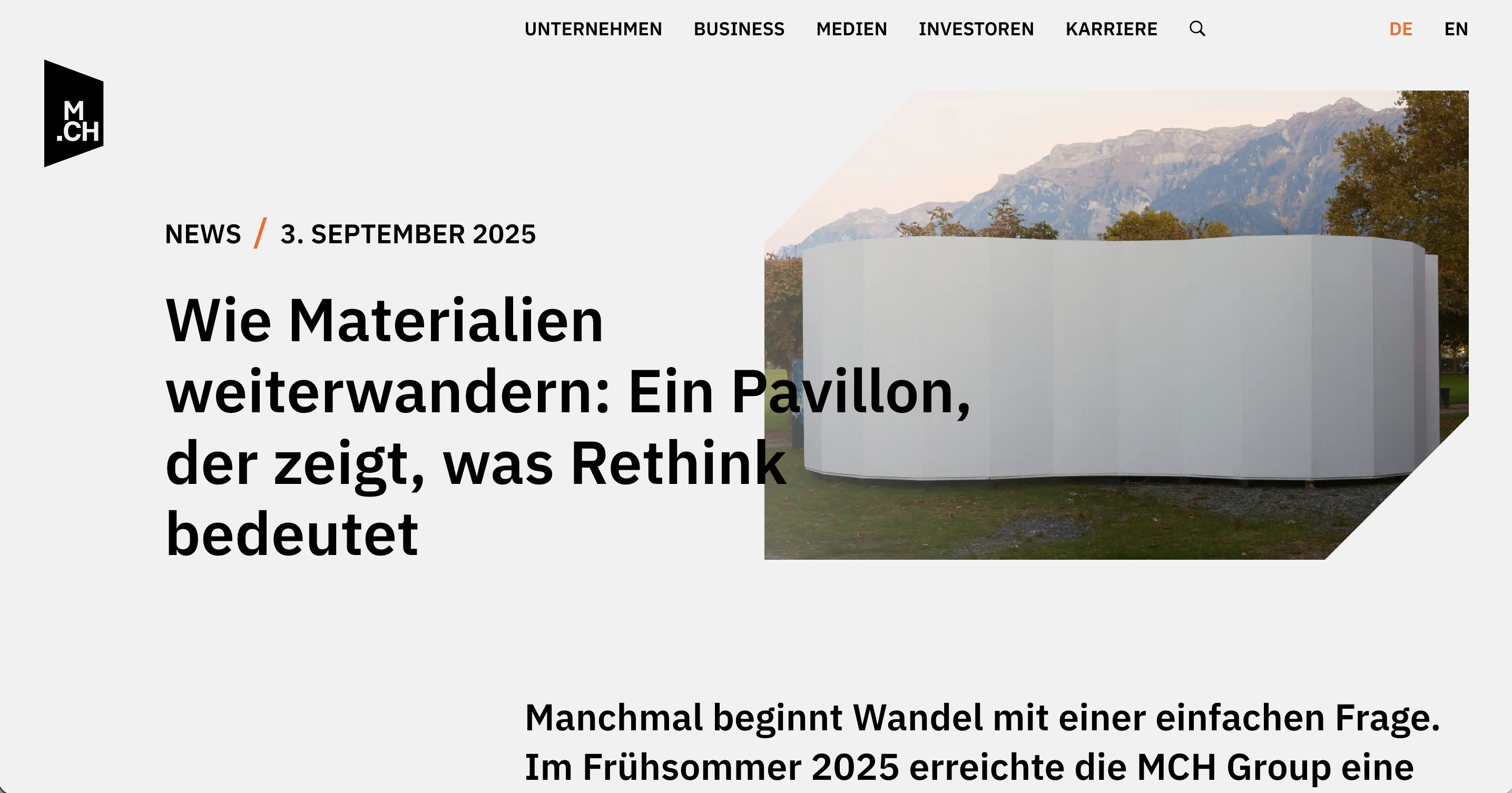 Artikel der Art Basel (MCH Gruppe) über die Zusammenarbeit zum Kunstpavillon in Interlaken.